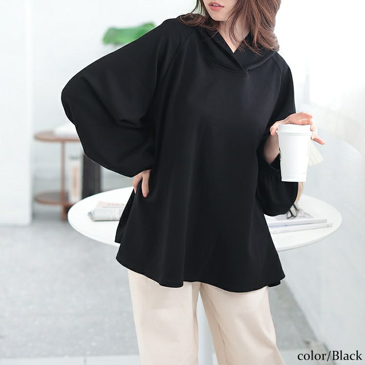 大きいサイズ レディース ボリュームスリーブラグランフレアパーカー　maru-30079