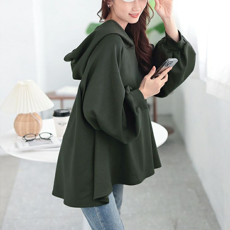 大きいサイズ レディース ボリュームスリーブラグランフレアパーカー　maru-30079