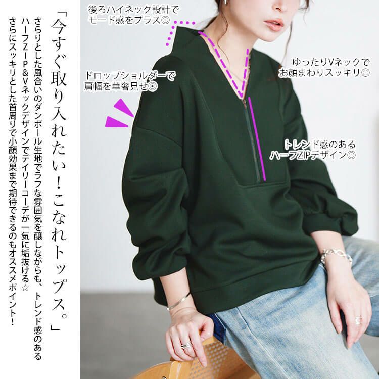 大きいサイズ レディース ハーフジップクロップドプルオーバー　maru-30080