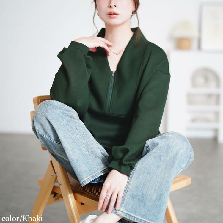 大きいサイズ レディース ハーフジップクロップドプルオーバー maru