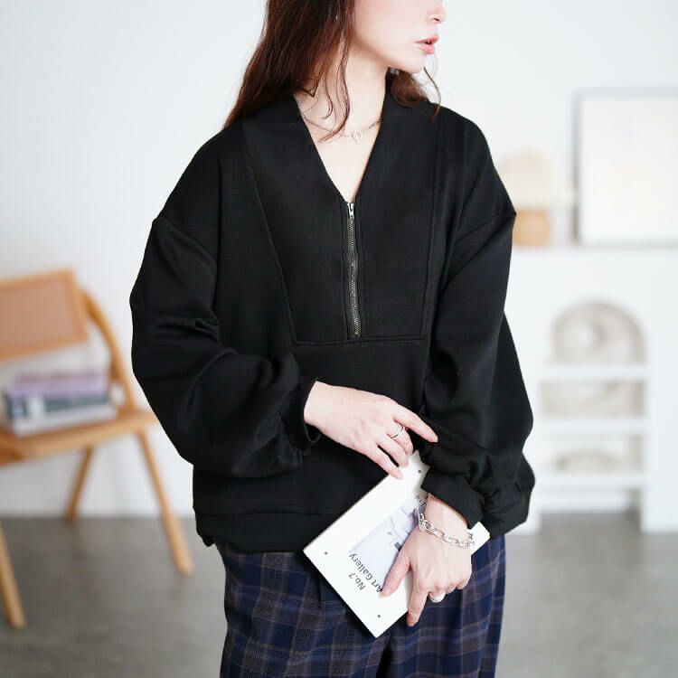 大きいサイズ レディース ハーフジップクロップドプルオーバー　maru-30080