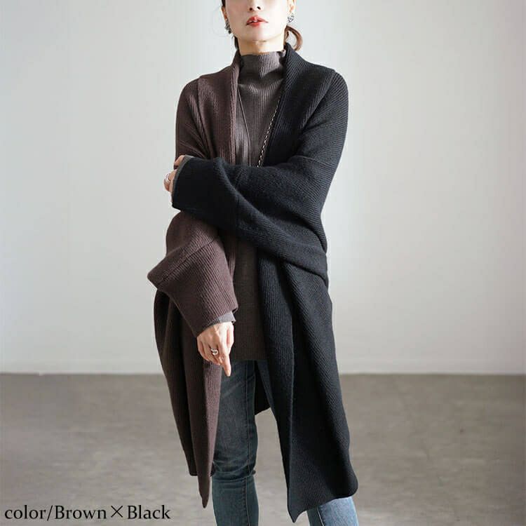 大きいサイズ レディース 上下2wayバイカラードルマンカーディガン　sw-0667