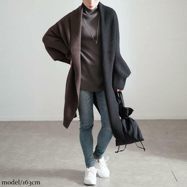 大きいサイズ レディース 上下2wayバイカラードルマンカーディガン　sw-0667 ブラウン×ブラック