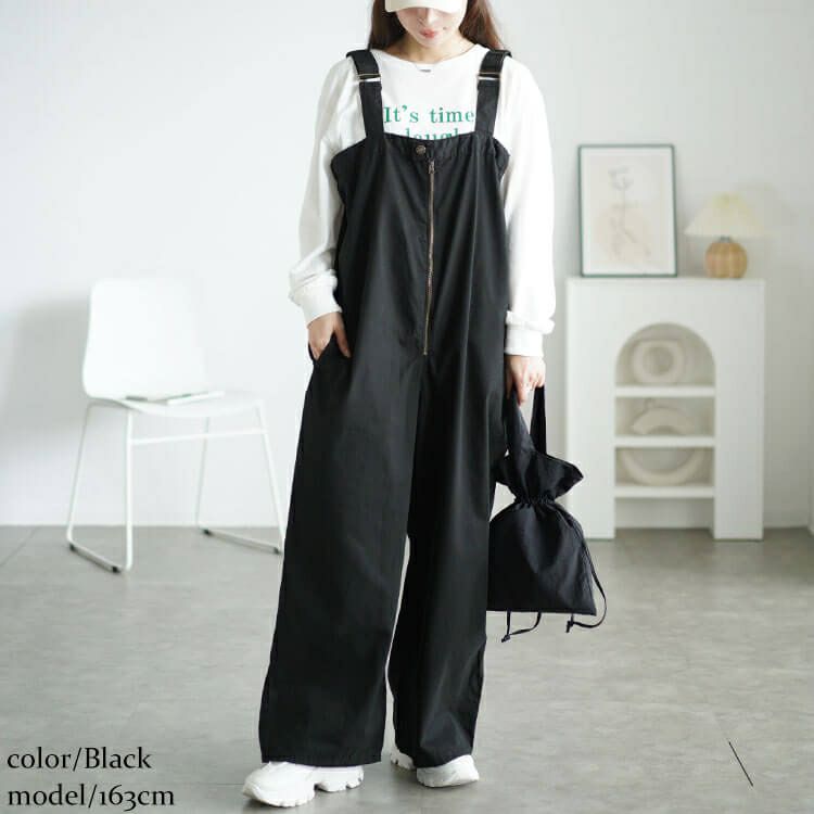 大きいサイズ レディース フロントジップサロペットパンツ　wc-0357