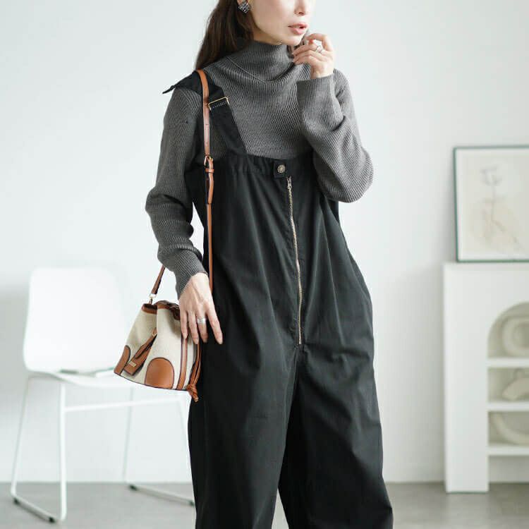 大きいサイズ レディース フロントジップサロペットパンツ　wc-0357