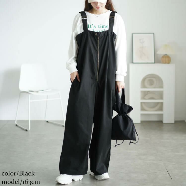 大きいサイズ レディース フロントジップサロペットパンツ　wc-0357 ブラック