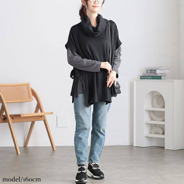 大きいサイズ レディース オフタートルベスト＆インナー2点セット　cast-5548001