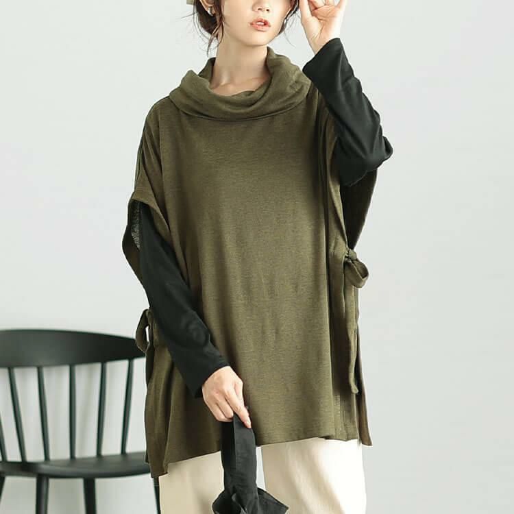 大きいサイズ レディース オフタートルベスト＆インナー2点セット　cast-5548001 カーキ