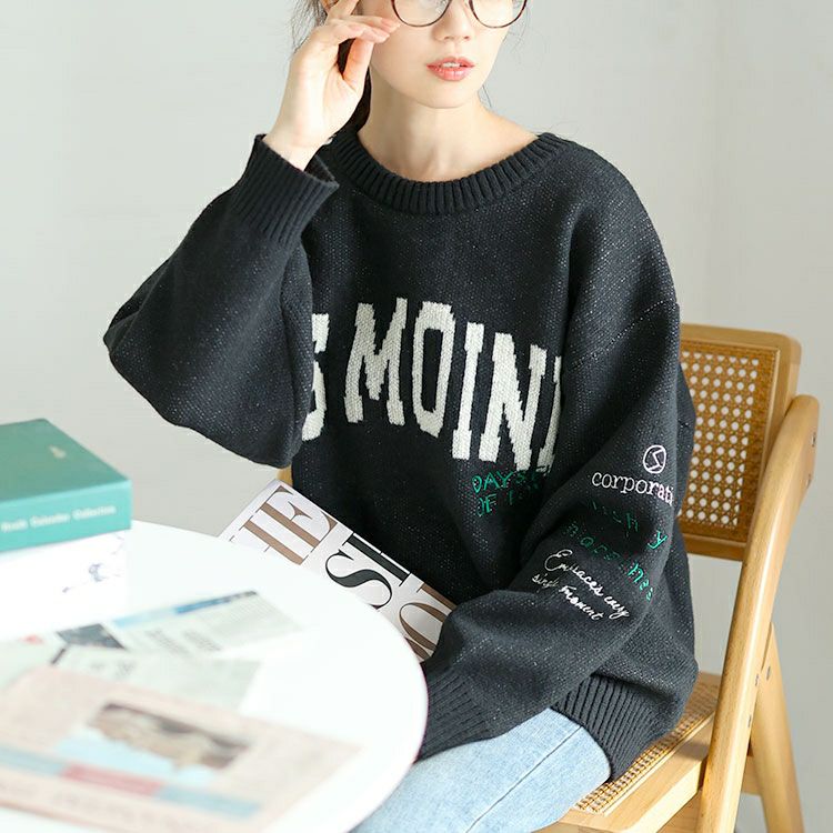 大きいサイズ レディース ロゴジャガードニット　cros-240061