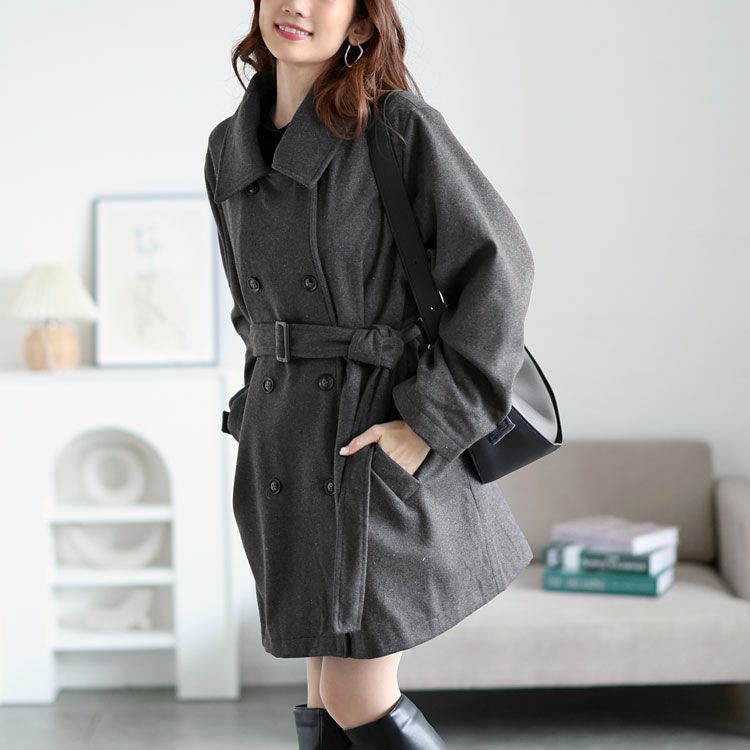 大きいサイズ レディース ベルト付きダブルボタンコート　fem-538