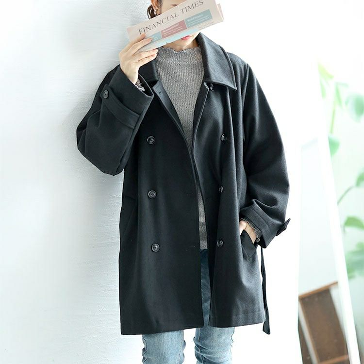 大きいサイズ レディース ベルト付きダブルボタンコート　fem-538