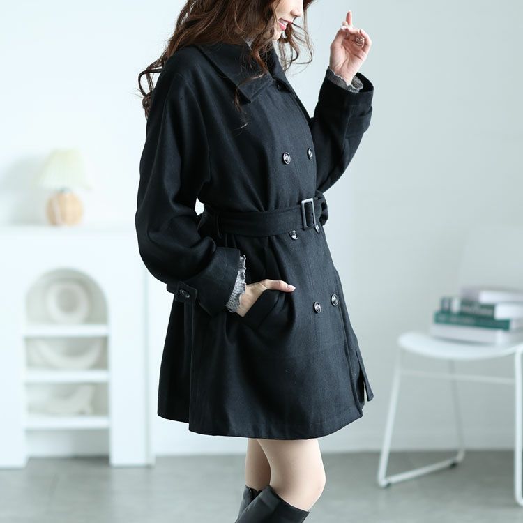 大きいサイズ レディース ベルト付きダブルボタンコート　fem-538