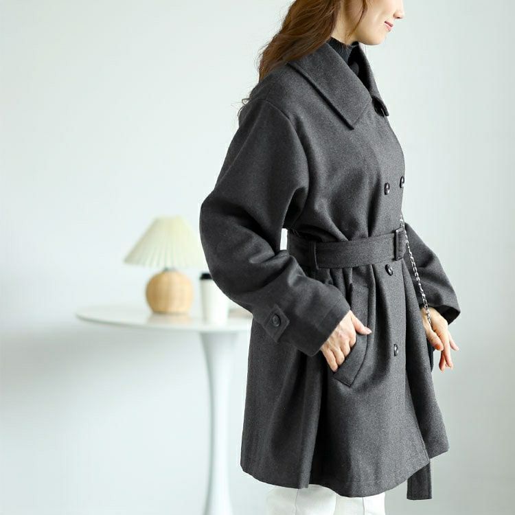 大きいサイズ レディース ベルト付きダブルボタンコート　fem-538