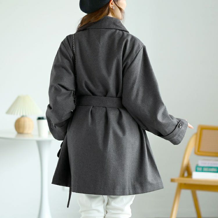 大きいサイズ レディース ベルト付きダブルボタンコート　fem-538