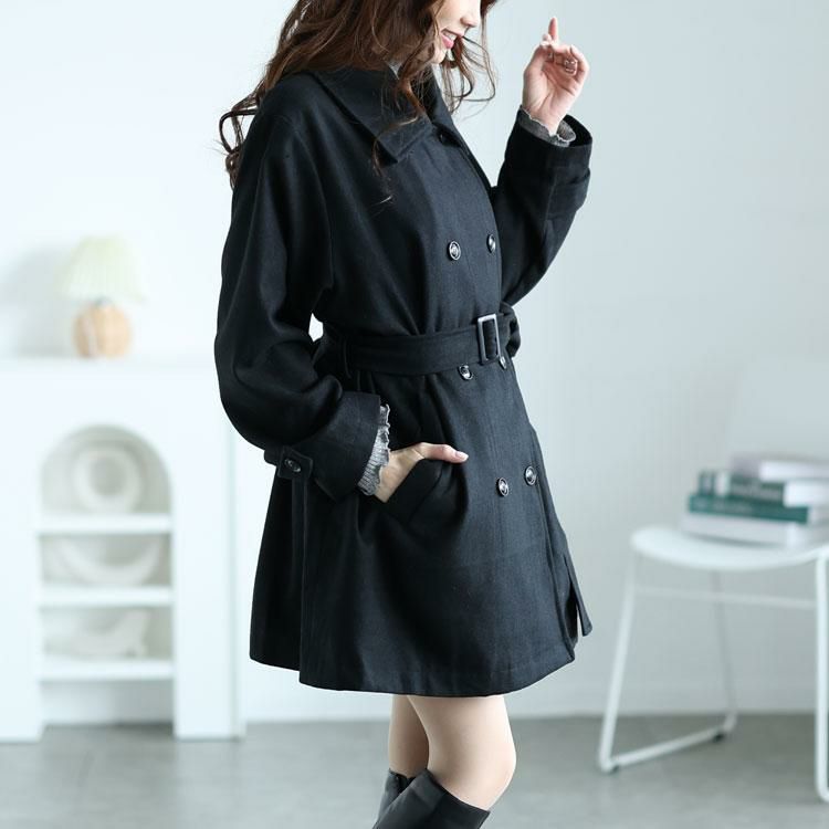 大きいサイズ レディース ベルト付きダブルボタンコート fem-538