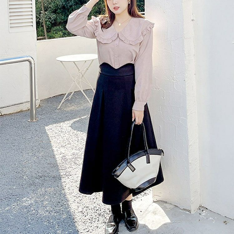 大きいサイズ レディース ハイウエストロングフレアスカート　goldy-1596