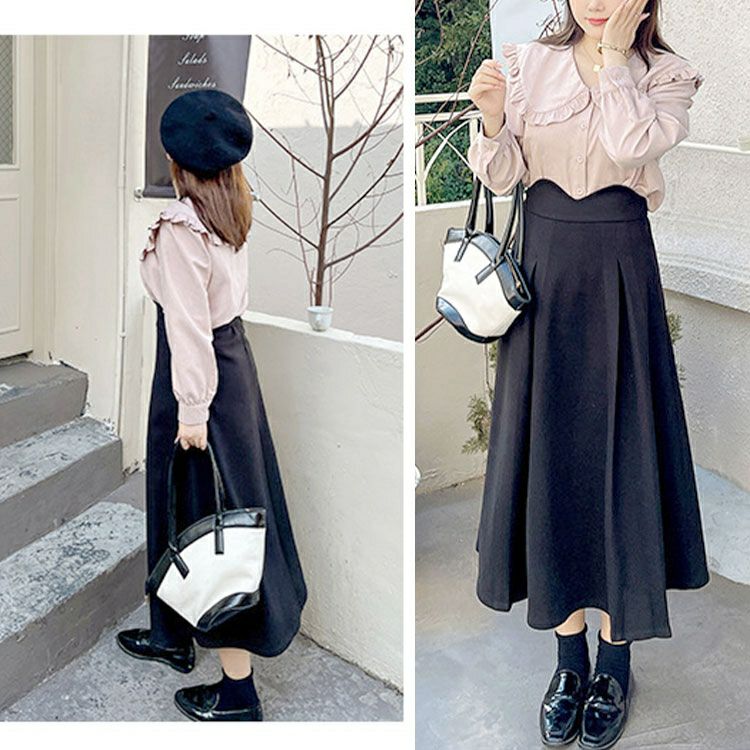 大きいサイズ レディース ハイウエストロングフレアスカート　goldy-1596