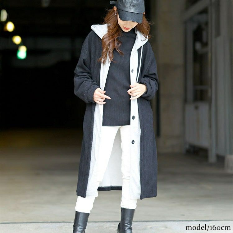 大きいサイズ レディース 裏シャギーバイカラーロングパーカー　goldy-1610