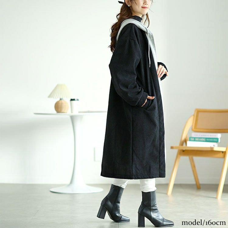 大きいサイズ レディース 裏シャギーバイカラーロングパーカー　goldy-1610