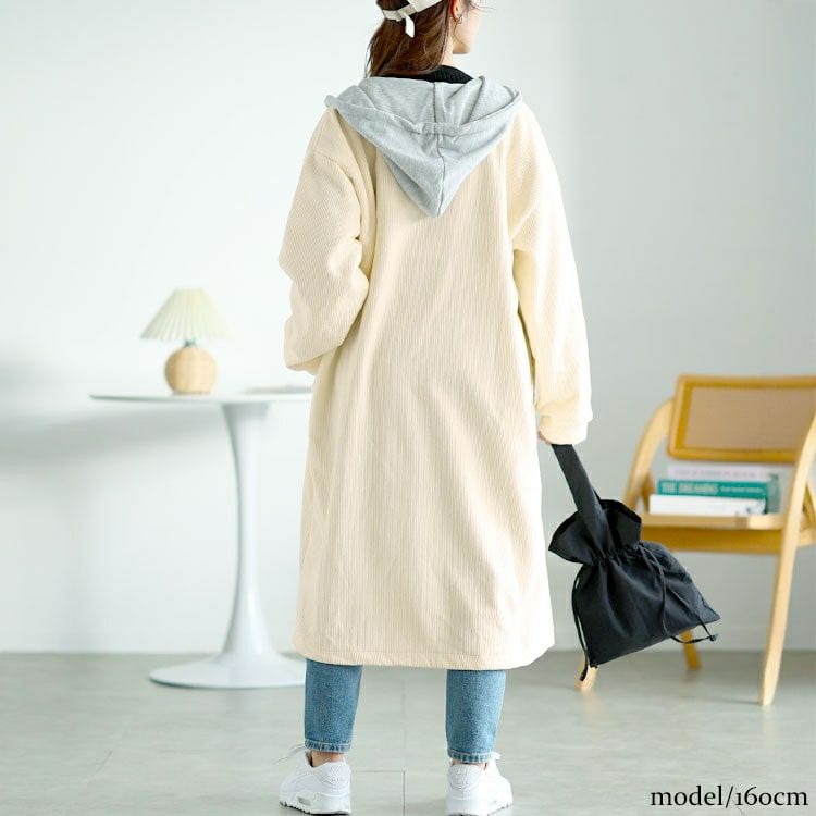 大きいサイズ レディース 裏シャギーバイカラーロングパーカー　goldy-1610