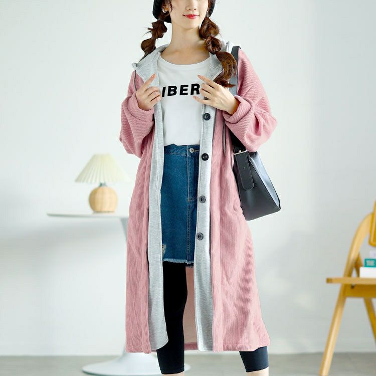 大きいサイズ レディース 裏シャギーバイカラーロングパーカー　goldy-1610