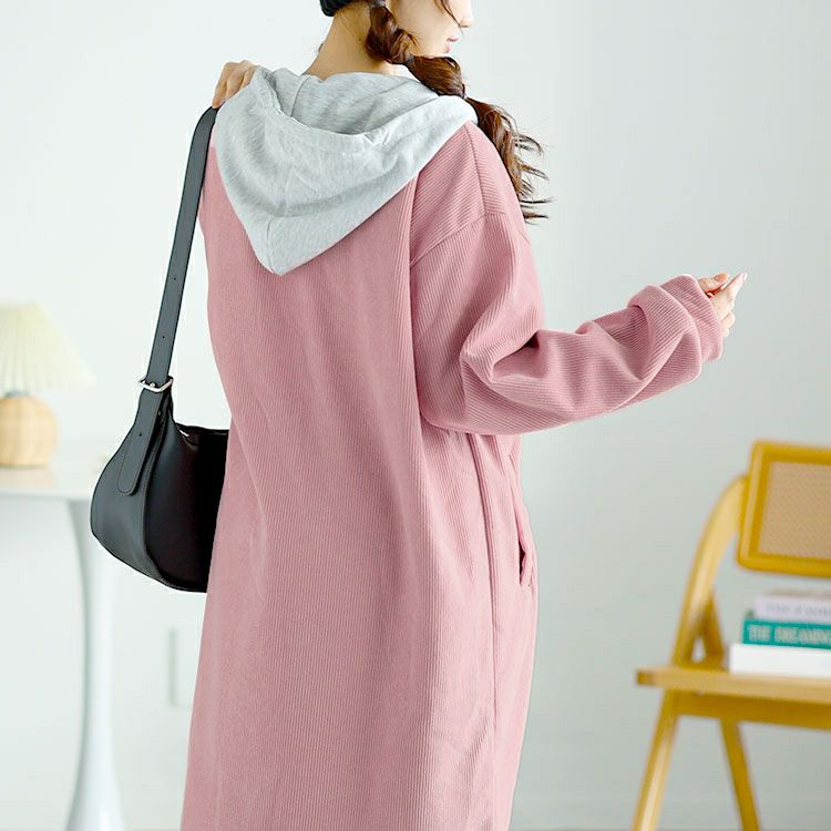 大きいサイズ レディース 裏シャギーバイカラーロングパーカー　goldy-1610