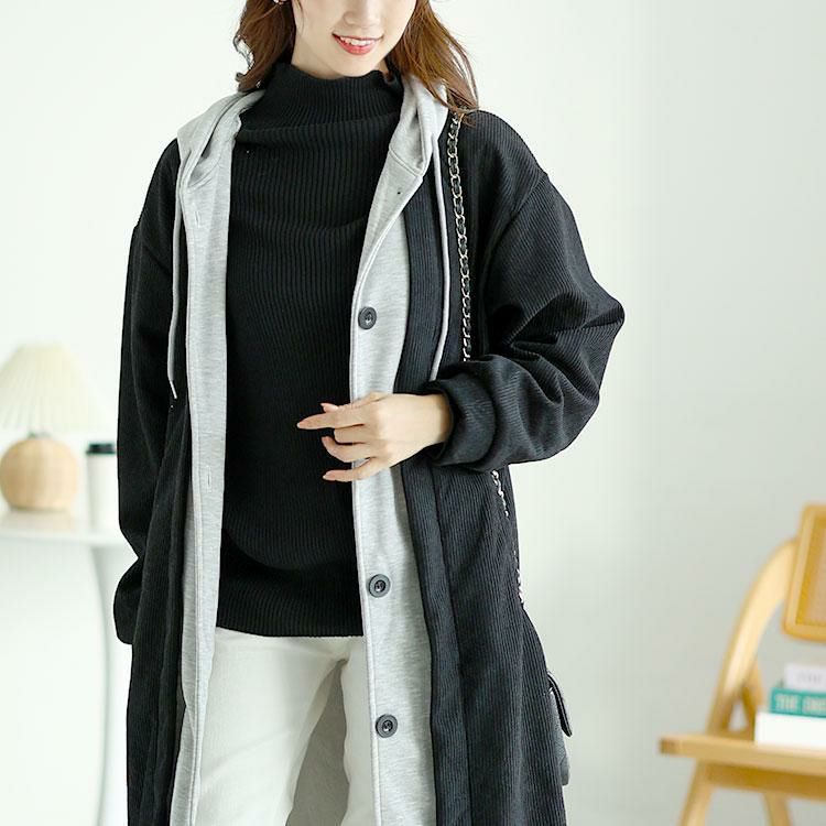 大きいサイズ レディース 裏シャギーバイカラーロングパーカー　goldy-1610 ブラック