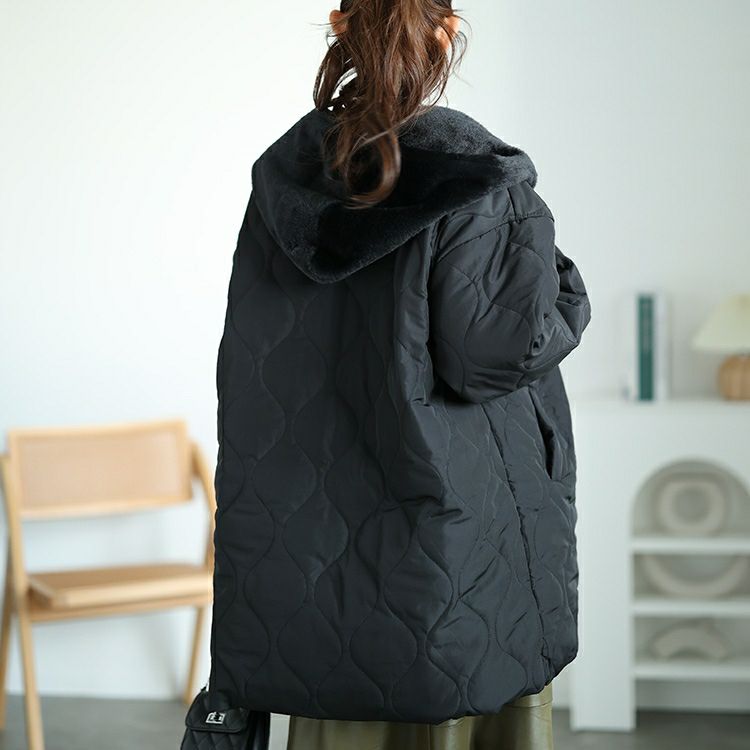 大きいサイズ レディース フード付きキルティング裏ボアジャケット　kt-7843110