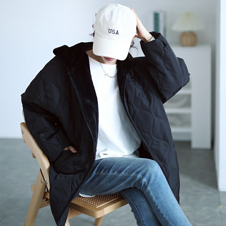 大きいサイズ レディース フード付きキルティング裏ボアジャケット　kt-7843110