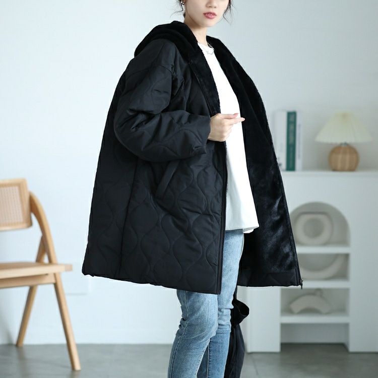 大きいサイズ レディース フード付きキルティング裏ボアジャケット　kt-7843110
