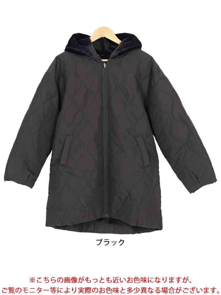大きいサイズ レディース フード付きキルティング裏ボアジャケット　kt-7843110