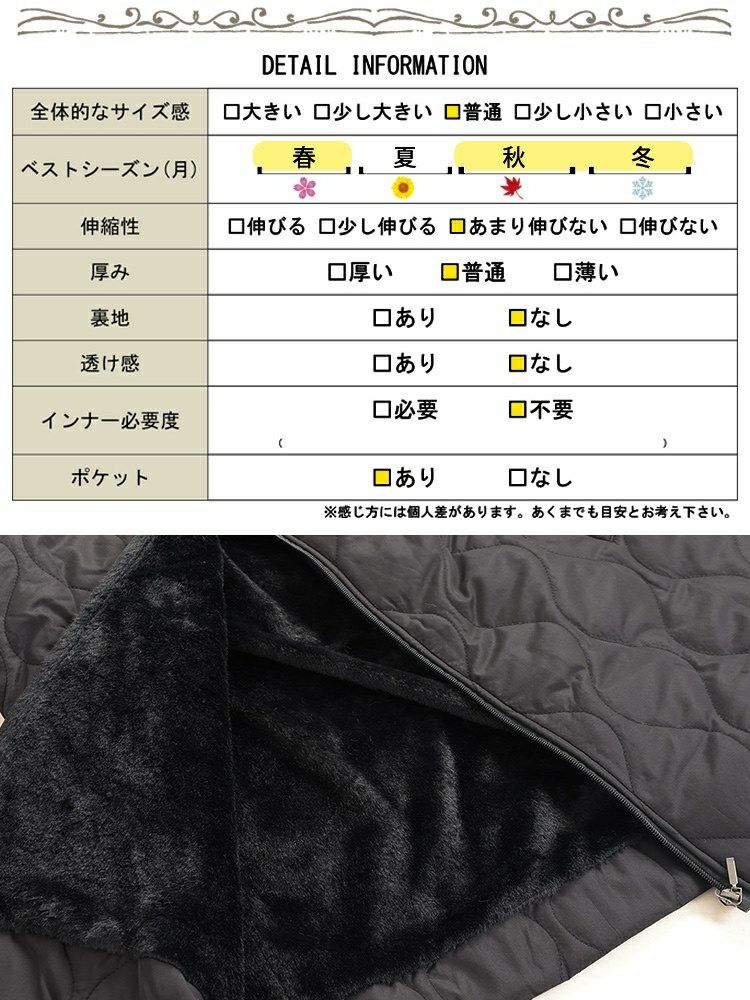 大きいサイズ レディース フード付きキルティング裏ボアジャケット　kt-7843110