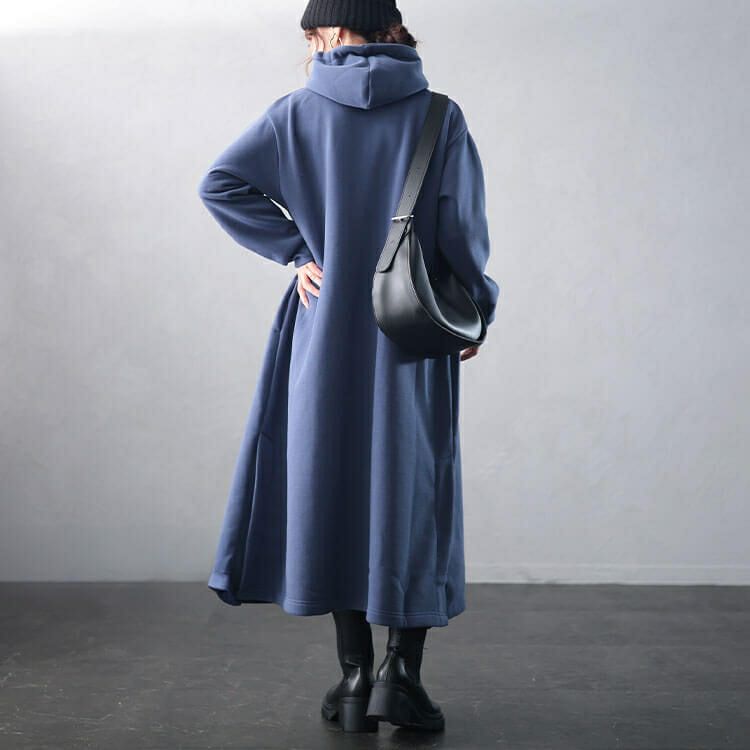 大きいサイズ レディース 裏起毛サイドスリットフード付きワンピース　plan-460017