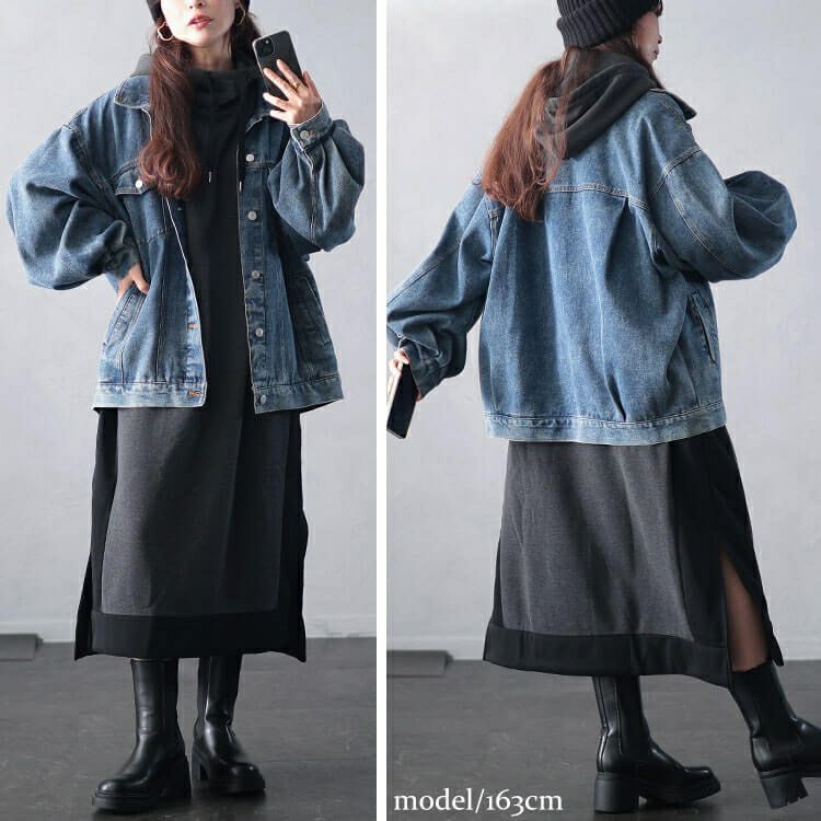 大きいサイズ レディース 裏起毛配色パーカーワンピース　plan-460014