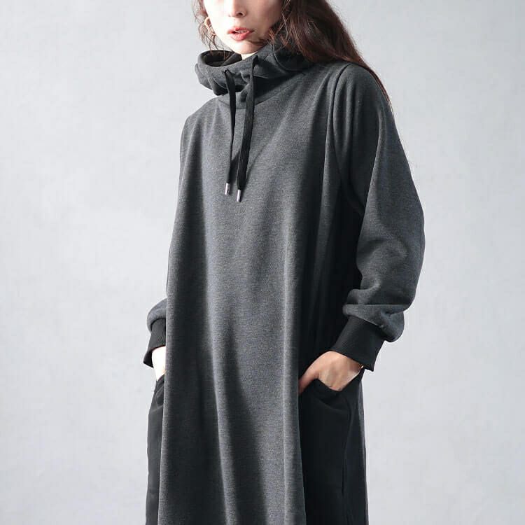 大きいサイズ レディース 裏起毛配色パーカーワンピース　plan-460014