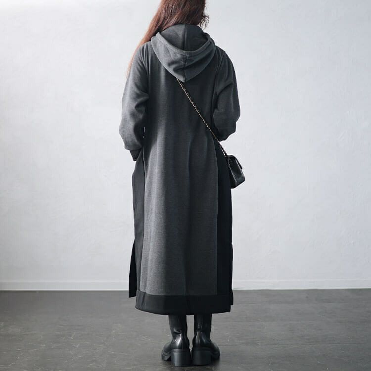 大きいサイズ レディース 裏起毛配色パーカーワンピース　plan-460014