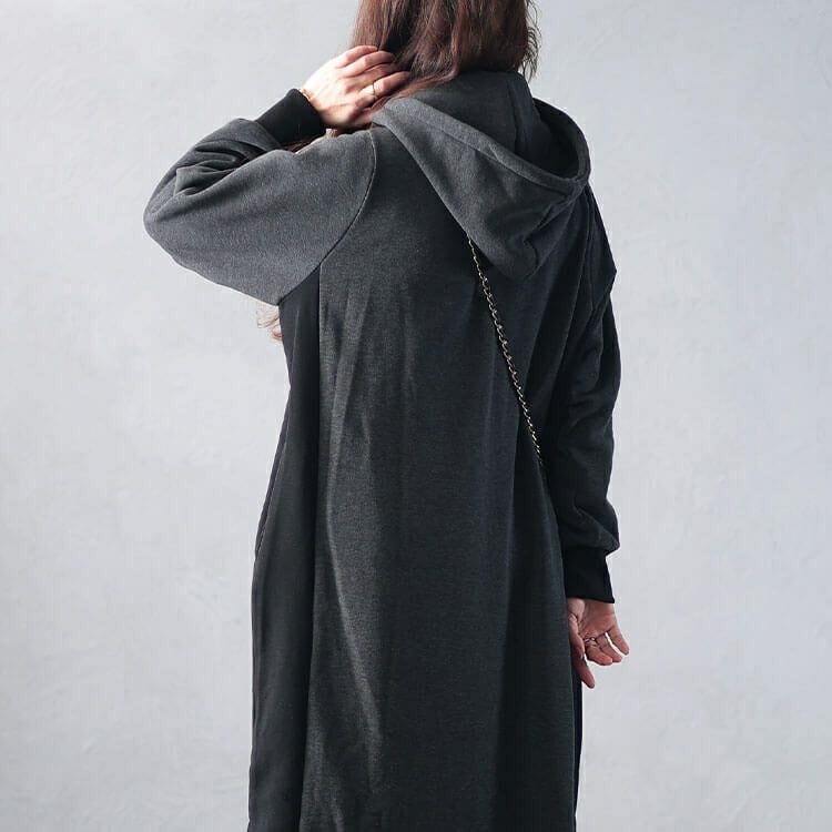 大きいサイズ レディース 裏起毛配色パーカーワンピース　plan-460014