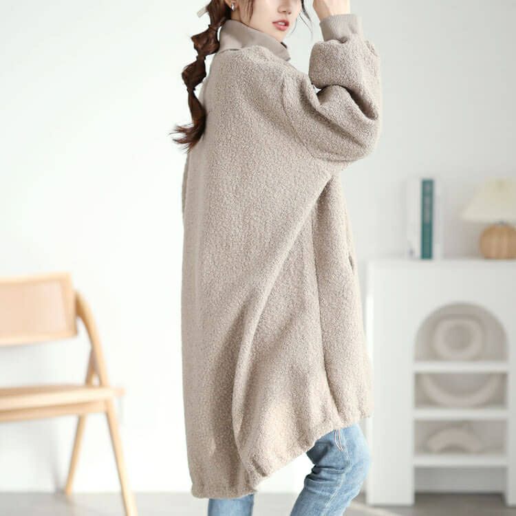 大きいサイズ レディース 裏起毛ビッグリブ襟ブークレコート　plan-360006