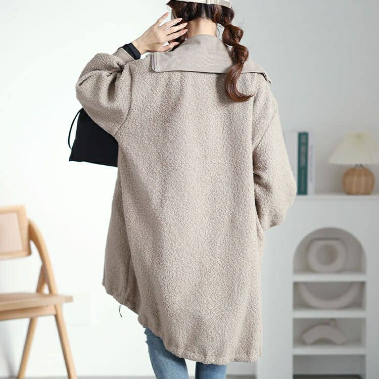 大きいサイズ レディース 裏起毛ビッグリブ襟ブークレコート plan