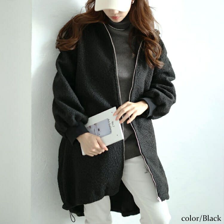 大きいサイズ レディース 裏起毛ビッグリブ襟ブークレコート　plan-360006