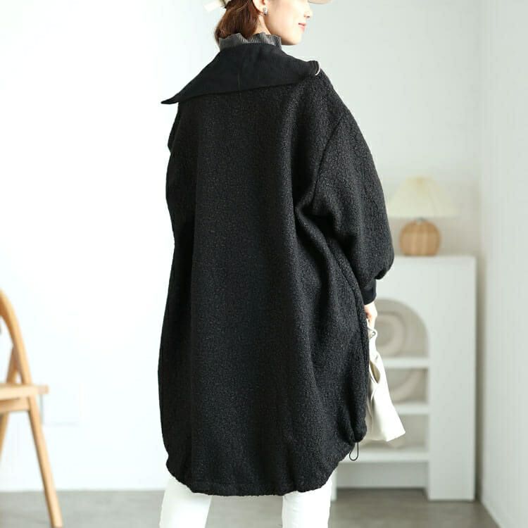 大きいサイズ レディース 裏起毛ビッグリブ襟ブークレコート　plan-360006