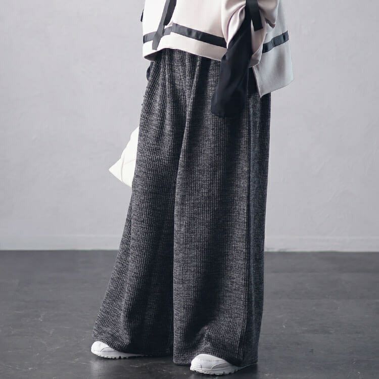 大きいサイズ レディース リブワイドパンツ　plan-250055