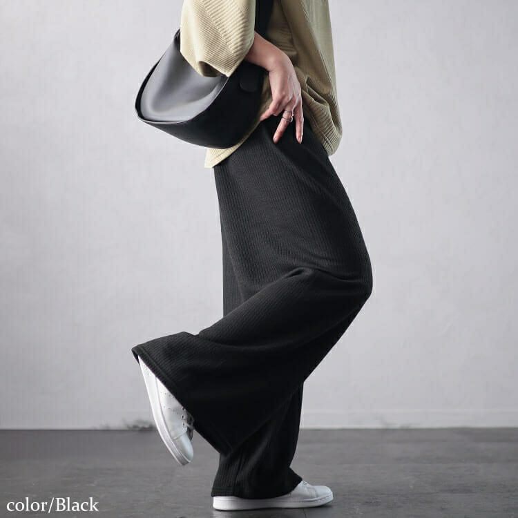 大きいサイズ レディース リブワイドパンツ　plan-250055