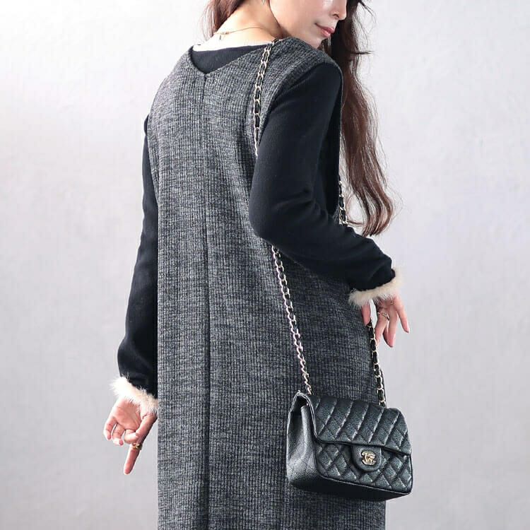 大きいサイズ レディース Vネックフロントタックジャンパースカート　plan-250054