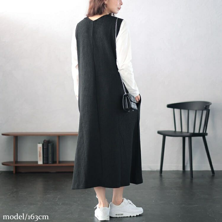 大きいサイズ レディース Vネックフロントタックジャンパースカート　plan-250054