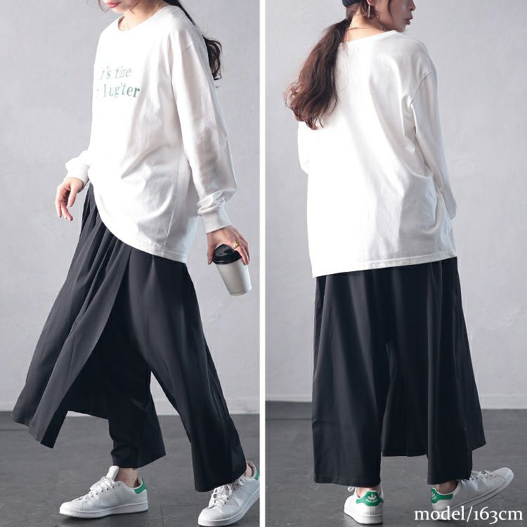 大きいサイズ レディース タックフレアレイヤードサルエルパンツ u2