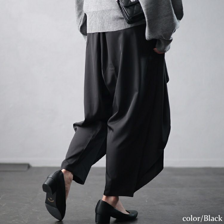 大きいサイズ レディース アシメレイヤードサルエルパンツ　u2-0100