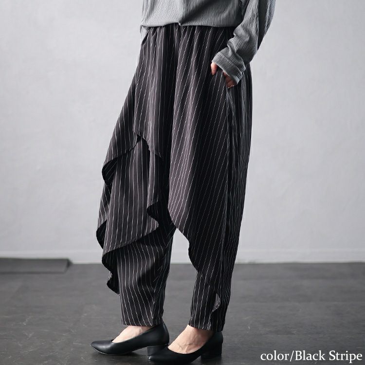 大きいサイズ レディース アシメレイヤードサルエルパンツ　u2-0100