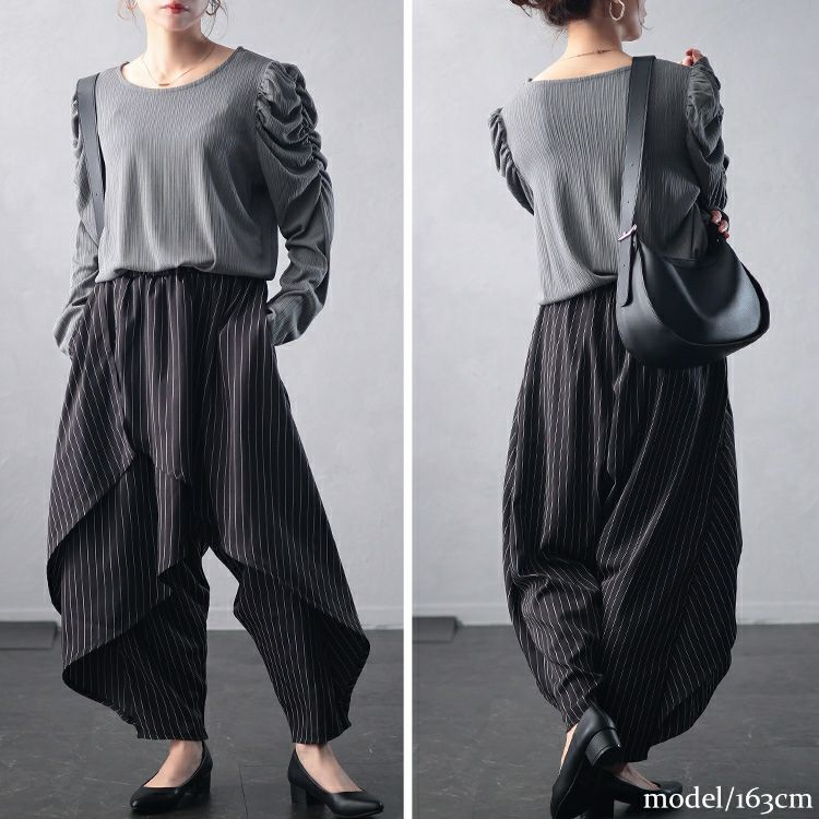 大きいサイズ レディース アシメレイヤードサルエルパンツ　u2-0100