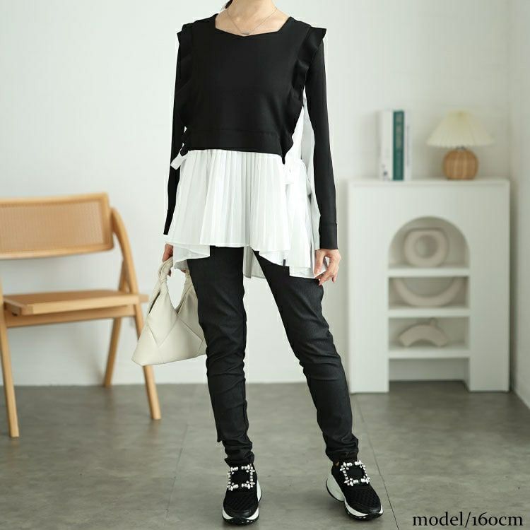 大きいサイズ レディース 配色プリーツドッキングフリルプルオーバー　jp509